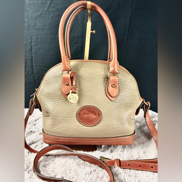 Dooney & Bourke Tan and Brown Leather Satchel - Picture 1 of 14